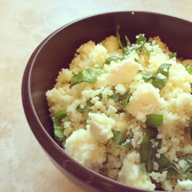 central market's couscous salad with feta, spinach, basil, and lemon